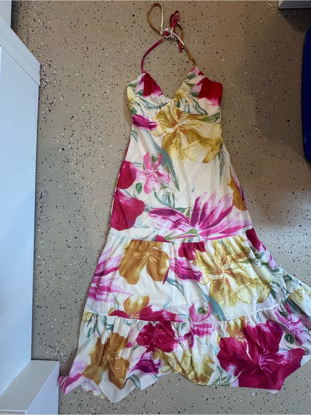 Floral Halter Maxi Dress in Pink & Gold